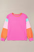 Soft Contrast Sleeve Crew Neck Pullover Top