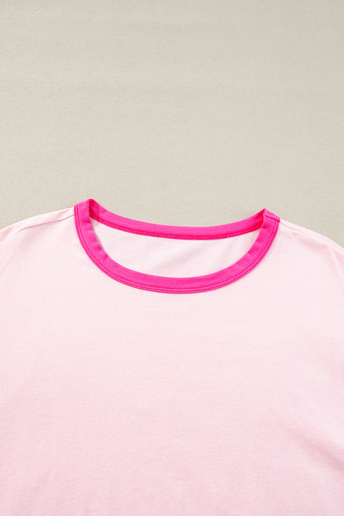 Soft Contrast Sleeve Crew Neck Pullover Top