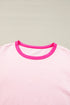 Soft Contrast Sleeve Crew Neck Pullover Top