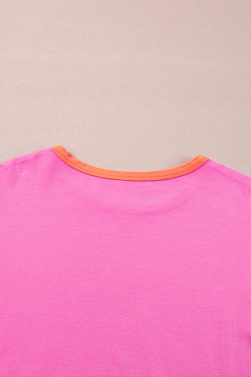 Soft Contrast Sleeve Crew Neck Pullover Top