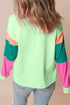 Soft Contrast Sleeve Crew Neck Pullover Top