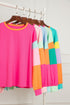 Soft Contrast Sleeve Crew Neck Pullover Top