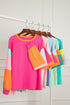 Soft Contrast Sleeve Crew Neck Pullover Top