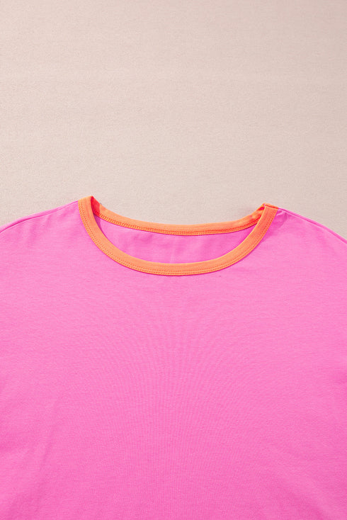 Soft Contrast Sleeve Crew Neck Pullover Top