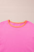 Soft Contrast Sleeve Crew Neck Pullover Top