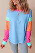 Soft Contrast Sleeve Crew Neck Pullover Top