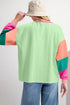 Soft Contrast Sleeve Crew Neck Pullover Top