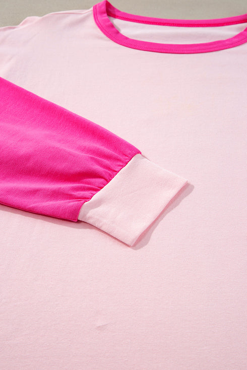 Soft Contrast Sleeve Crew Neck Pullover Top