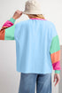 Soft Contrast Sleeve Crew Neck Pullover Top