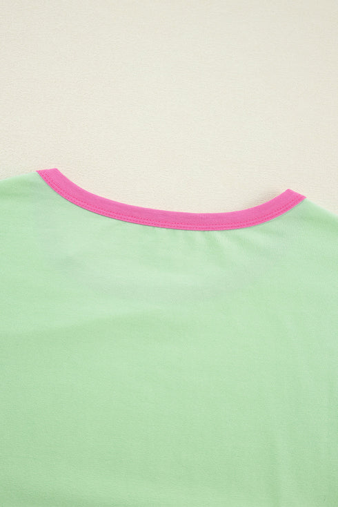Soft Contrast Sleeve Crew Neck Pullover Top
