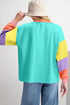 Soft Contrast Sleeve Crew Neck Pullover Top