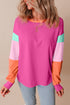 Soft Contrast Sleeve Crew Neck Pullover Top