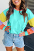 Soft Contrast Sleeve Crew Neck Pullover Top