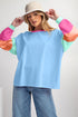 Soft Contrast Sleeve Crew Neck Pullover Top