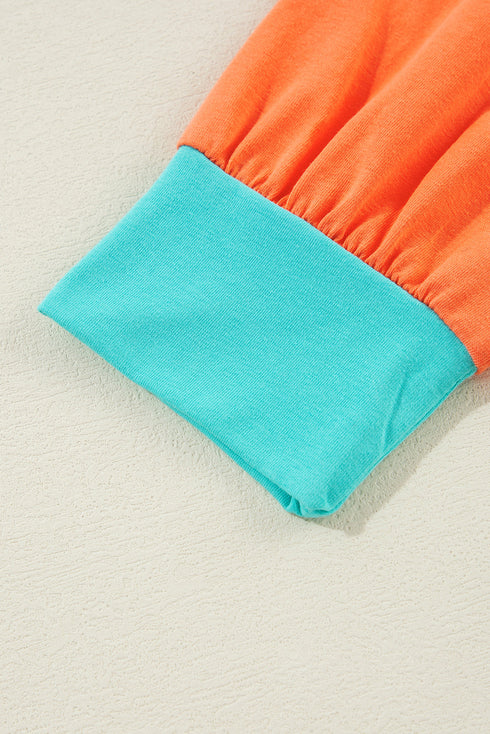 Soft Contrast Sleeve Crew Neck Pullover Top