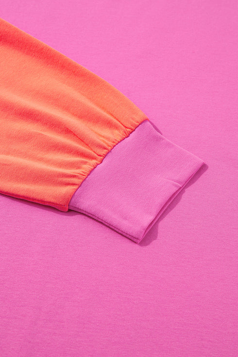 Soft Contrast Sleeve Crew Neck Pullover Top