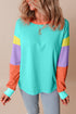 Soft Contrast Sleeve Crew Neck Pullover Top