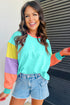 Soft Contrast Sleeve Crew Neck Pullover Top