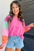 Soft Contrast Sleeve Crew Neck Pullover Top