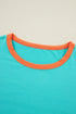 Soft Contrast Sleeve Crew Neck Pullover Top