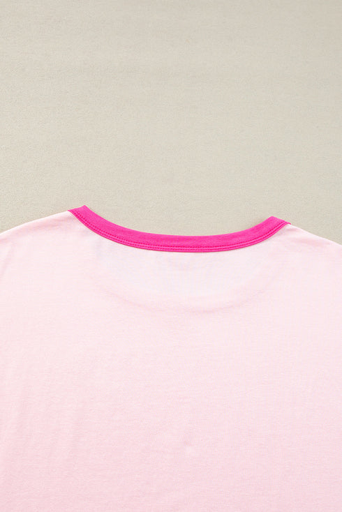 Soft Contrast Sleeve Crew Neck Pullover Top