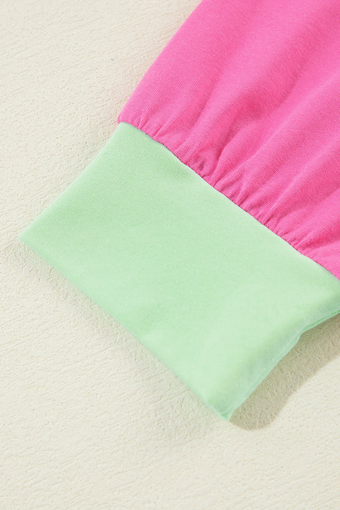 Soft Contrast Sleeve Crew Neck Pullover Top