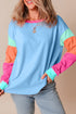 Soft Contrast Sleeve Crew Neck Pullover Top