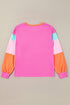 Soft Contrast Sleeve Crew Neck Pullover Top