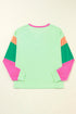 Soft Contrast Sleeve Crew Neck Pullover Top