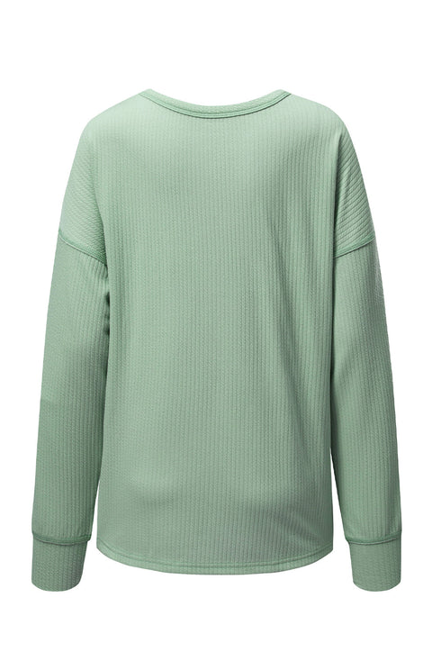 Soft Corded Texture Drop Shoulder Long Sleeve Top