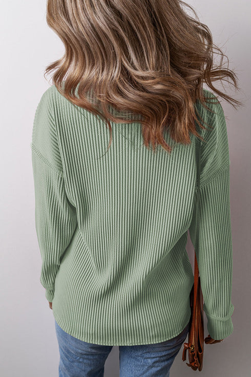 Soft Corded Texture Drop Shoulder Long Sleeve Top