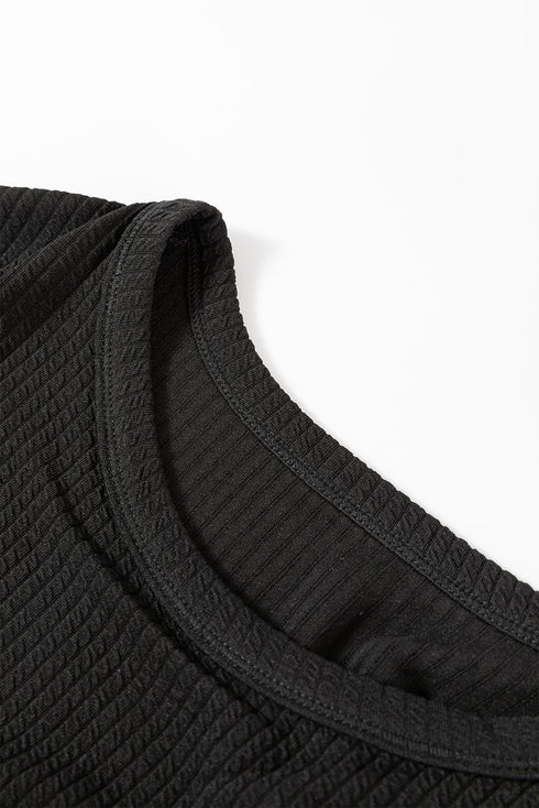 Soft Corded Texture Drop Shoulder Long Sleeve Top