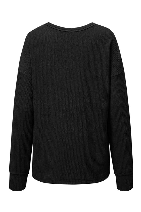 Soft Corded Texture Drop Shoulder Long Sleeve Top