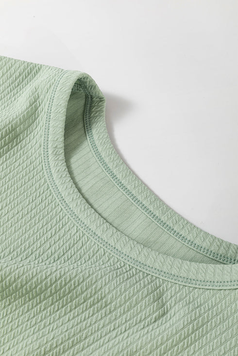 Soft Corded Texture Drop Shoulder Long Sleeve Top