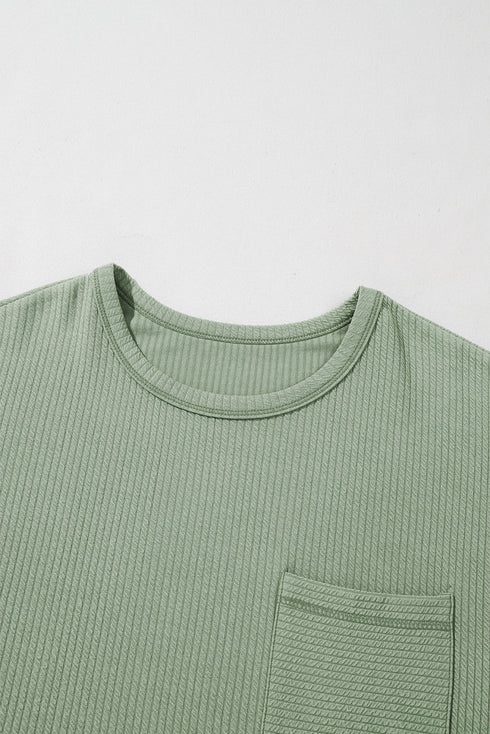 Soft Corded Texture Drop Shoulder Long Sleeve Top