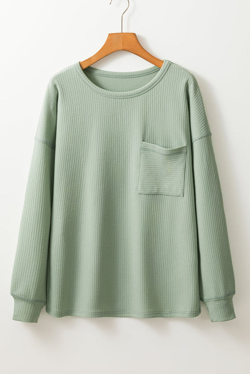 Soft Corded Texture Drop Shoulder Long Sleeve Top