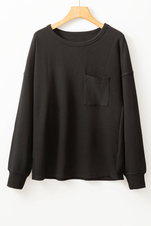 Soft Corded Texture Drop Shoulder Long Sleeve Top