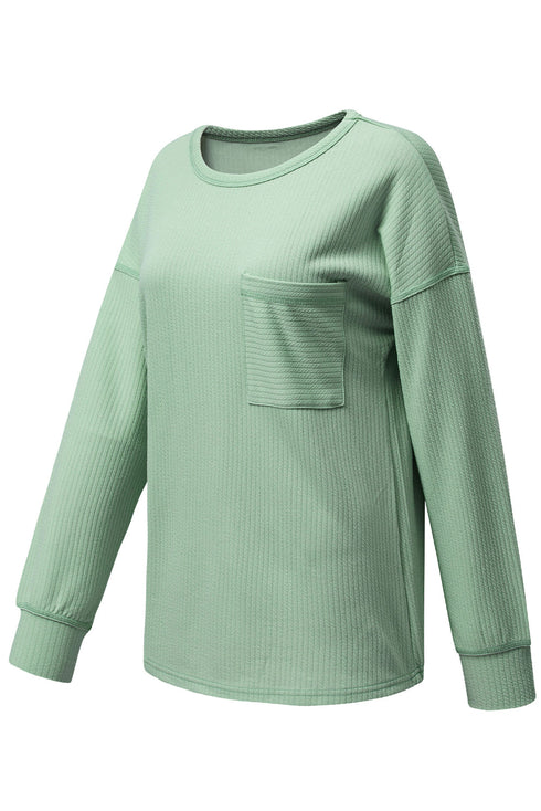 Soft Corded Texture Drop Shoulder Long Sleeve Top