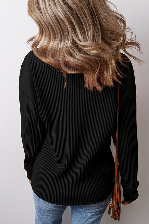 Soft Corded Texture Drop Shoulder Long Sleeve Top