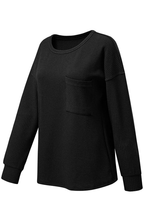 Soft Corded Texture Drop Shoulder Long Sleeve Top