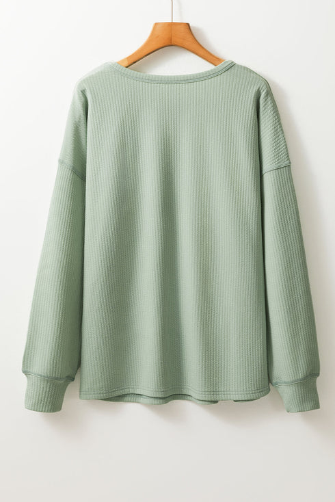 Soft Corded Texture Drop Shoulder Long Sleeve Top