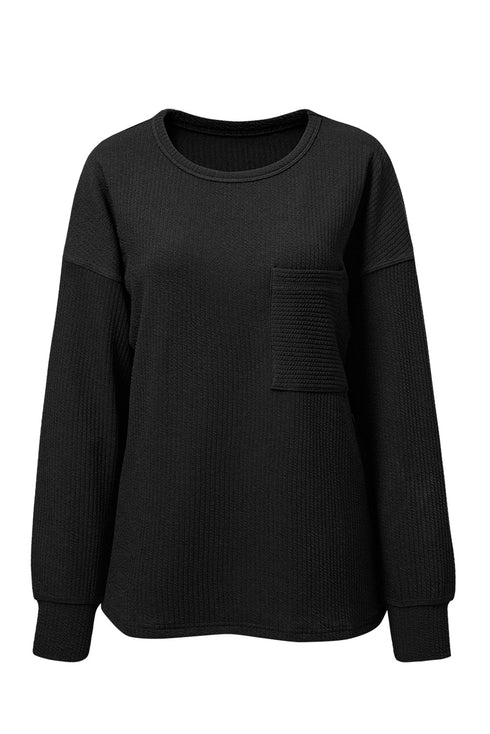 Soft Corded Texture Drop Shoulder Long Sleeve Top
