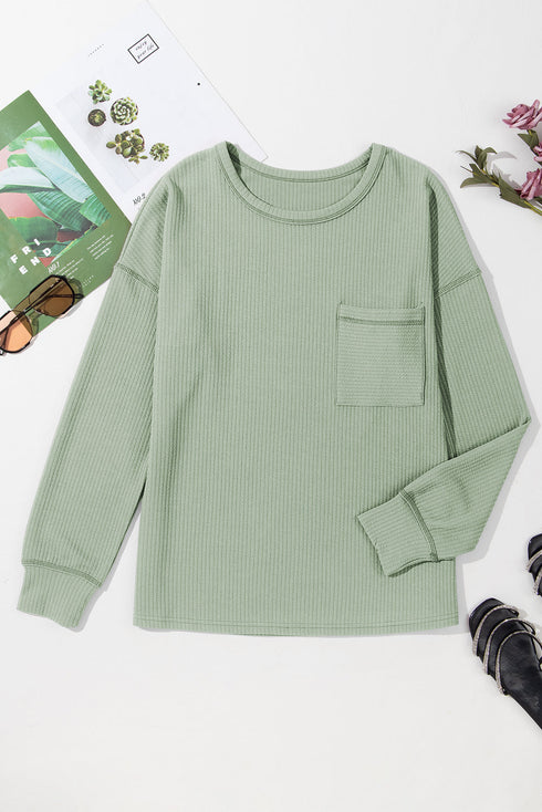 Soft Corded Texture Drop Shoulder Long Sleeve Top