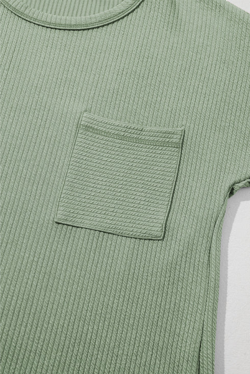 Soft Corded Texture Drop Shoulder Long Sleeve Top