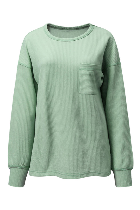 Soft Corded Texture Drop Shoulder Long Sleeve Top
