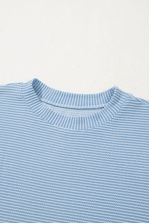 Soft Corded Texture Mock Neck Short Sleeve Top