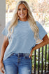 Soft Corded Texture Mock Neck Short Sleeve Top