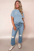 Soft Corded Texture Mock Neck Short Sleeve Top