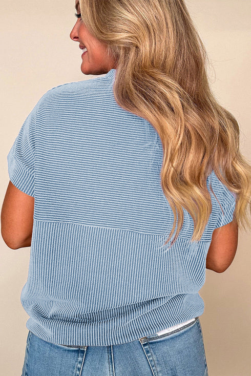 Soft Corded Texture Mock Neck Short Sleeve Top