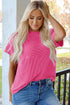 Soft Corded Texture Mock Neck Short Sleeve Top